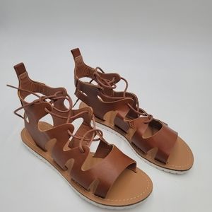 Wild Diva Lounge Womens Gladiator Sandals Brown White Cutout Lace Up 5.5
